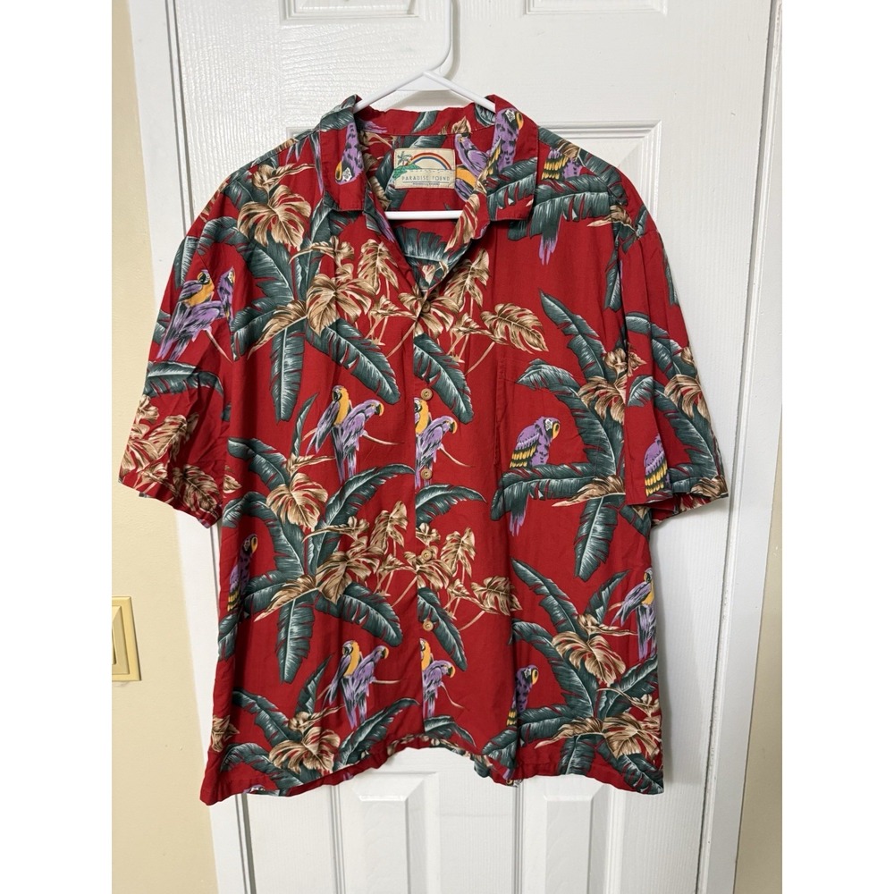 Vintage Paradise Found Shirt Mens XL Red Hawaiian Magnum PI Tom Selleck